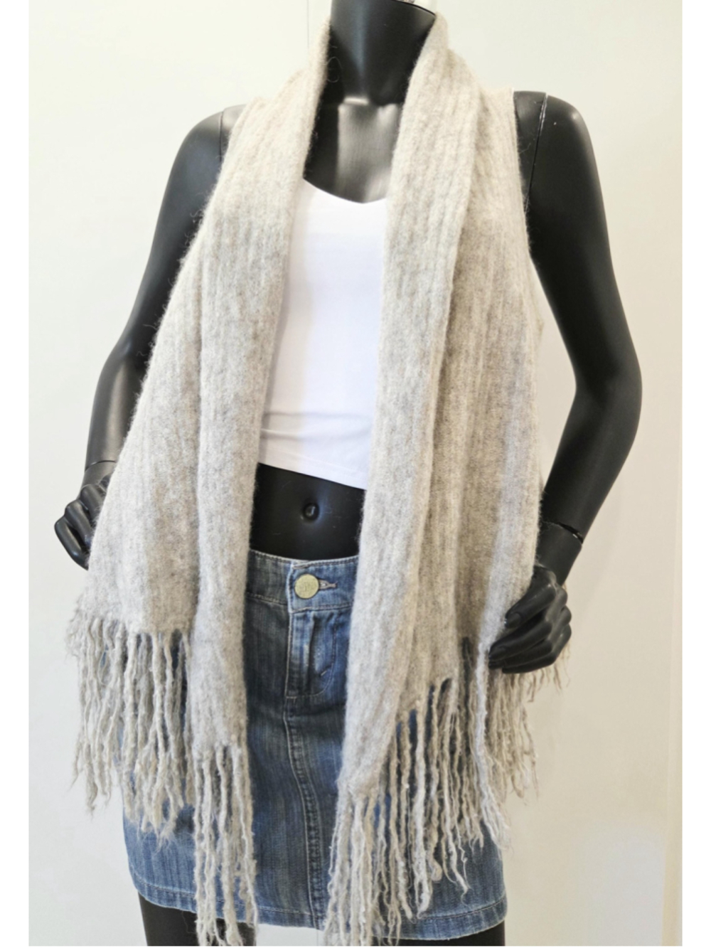 KUNA fringe alpaca grey vest, Peru, one size S‑M‑L, boho festival